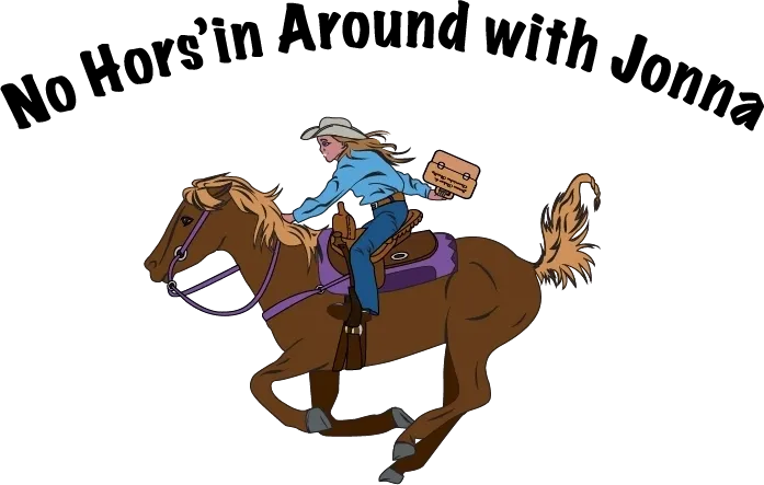 A cartoon of a cowboy riding on the back of a horse.